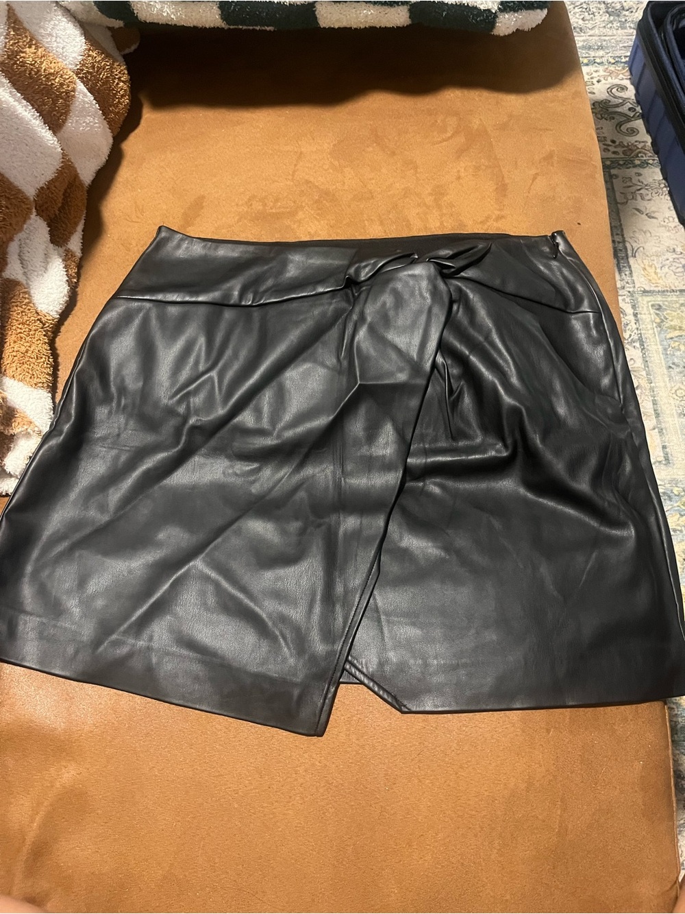 Express Black Faux Leather Tie-Front Mini Skirt